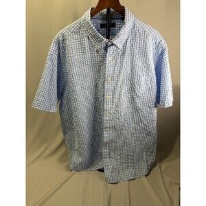 Cremieux Performance Seersucker Short Sleeve Button Shirt Mens Blue/White XXL